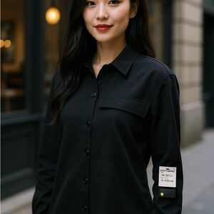 NEW Zella Black Button-Down Shirt Sz M Nordstrom Casual Long Sleeve Top Shacket